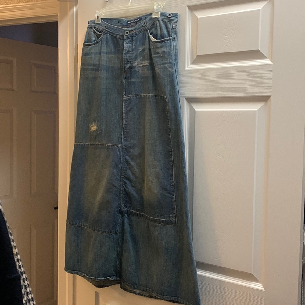 Distressed original denim Ralph Lauren long skirt. Size 6.